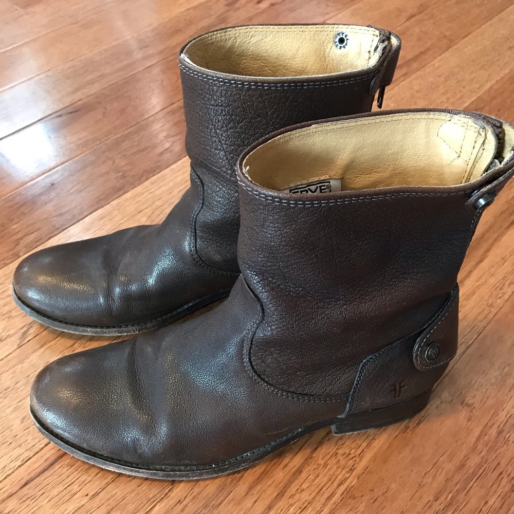 Frye Melissa button zip short ankle boot brown 8.5 - Picture 2 of 7